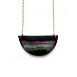 Brevity one-of-a-kind ceramic pendant necklace, half-moon glazed in mauve and plum, on a fine chain