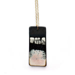 Brevity one-of-a-kind ceramic pendant necklace, vertical tablet glazed in blush pink and black, on a fine chain