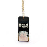 Brevity one-of-a-kind ceramic pendant necklace, vertical tablet glazed in blush pink and black, on a fine chain