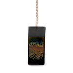 Brevity one-of-a-kind ceramic pendant necklace, vertical tablet glazed in rust orange and copper, on a fine chain