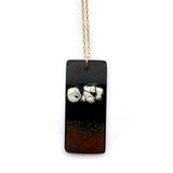 Brevity one-of-a-kind ceramic pendant necklace, vertical tablet glazed in rust and white, on a fine chain