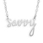 Silver Savvy fundraiser necklace in gold by Brevity Jewelry, supporting Savvy Ladies