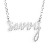 Silver Savvy fundraiser necklace in gold by Brevity Jewelry, supporting Savvy Ladies