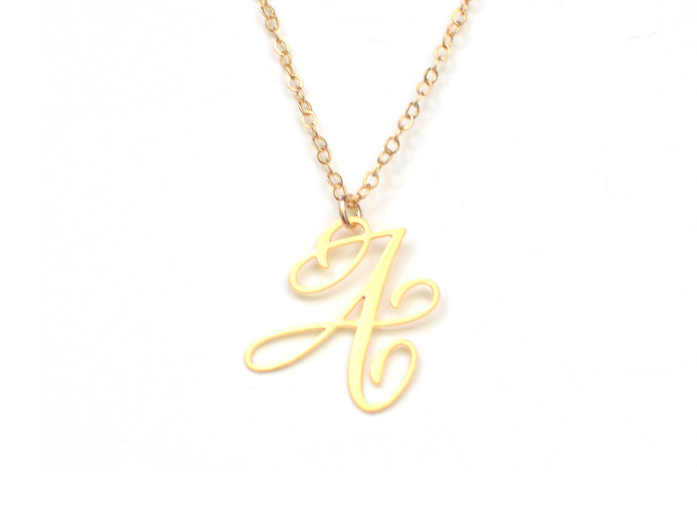 A Letter Necklace - Handwritten By A Calligrapher - High Quality, Affordable, Self Love, Initial Letter Charm Necklace - Available in Gold and Silver - Made in USA - Brevity Jewelry