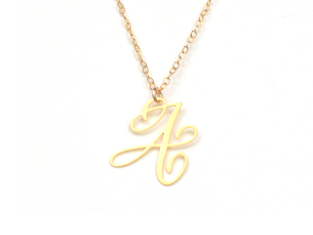 A Letter Necklace - Handwritten By A Calligrapher - High Quality, Affordable, Self Love, Initial Letter Charm Necklace - Available in Gold and Silver - Made in USA - Brevity Jewelry