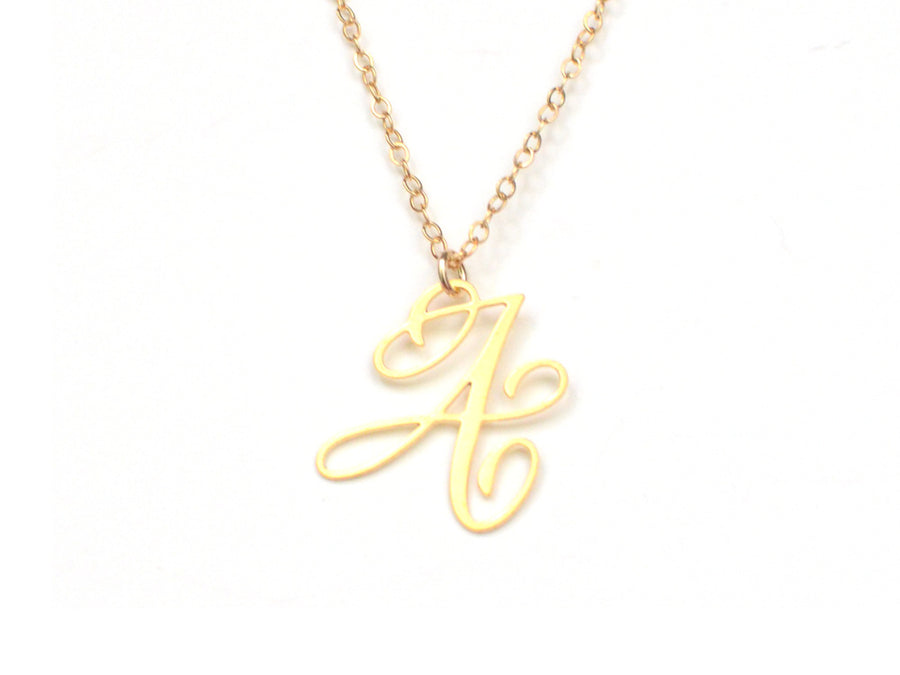 A Letter Necklace - Handwritten By A Calligrapher - High Quality, Affordable, Self Love, Initial Letter Charm Necklace - Available in Gold and Silver - Made in USA - Brevity Jewelry
