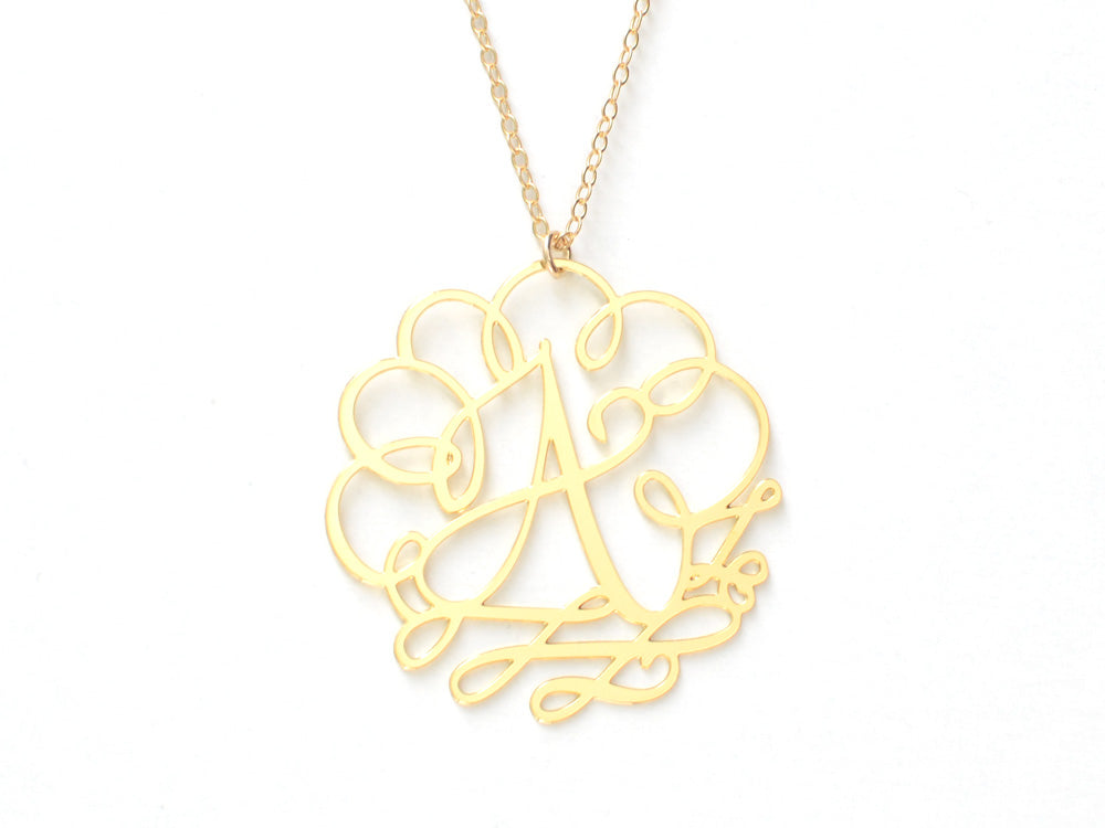 Ornate Initial Letter Necklace - Hand Drawn By a Calligrapher - High Quality, Affordable, Self Love, Initial Letter Alphabet Necklace - Available in Gold and Silver - Made in USA - Brevity Jewelry