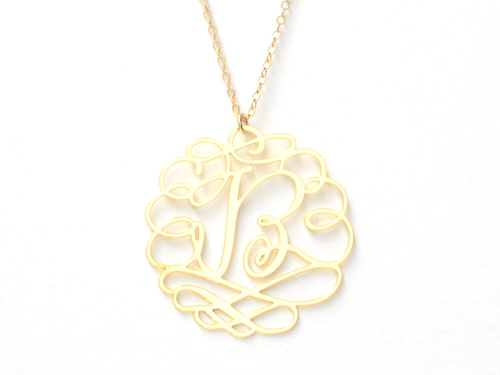 Ornate Initial Letter Necklace - Hand Drawn By a Calligrapher - High Quality, Affordable, Self Love, Initial Letter Alphabet Necklace - Available in Gold and Silver - Made in USA - Brevity Jewelry
