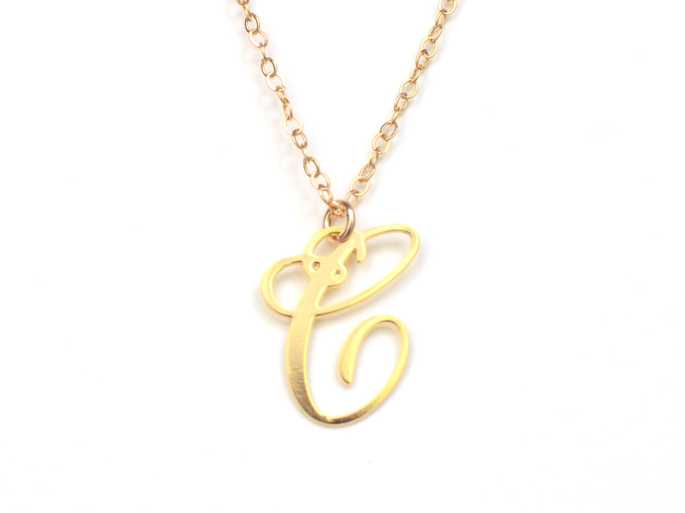 C Letter Necklace - Handwritten By A Calligrapher - High Quality, Affordable, Self Love, Initial Letter Charm Necklace - Available in Gold and Silver - Made in USA - Brevity Jewelry