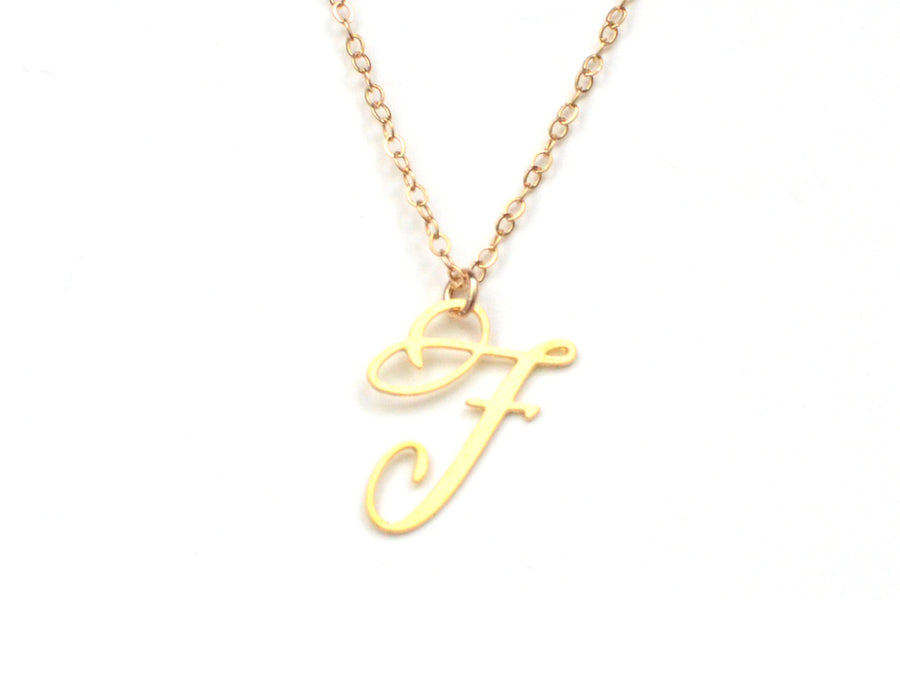 F Letter Necklace - Handwritten By A Calligrapher - High Quality, Affordable, Self Love, Initial Letter Charm Necklace - Available in Gold and Silver - Made in USA - Brevity Jewelry