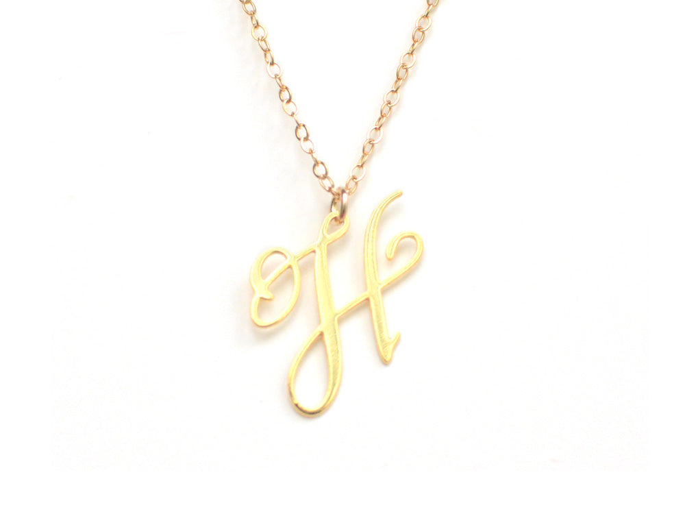 H Letter Charm - Handwritten By A Calligrapher - High Quality, Affordable, Self Love, Initial Letter Charm Necklace - Available in Gold and Silver - Made in USA - Brevity Jewelry