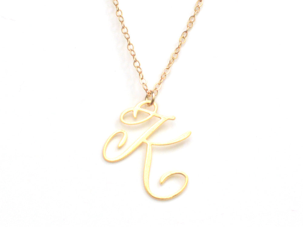 K Letter Necklace - Handwritten By A Calligrapher - High Quality, Affordable, Self Love, Initial Letter Charm Necklace - Available in Gold and Silver - Made in USA - Brevity Jewelry