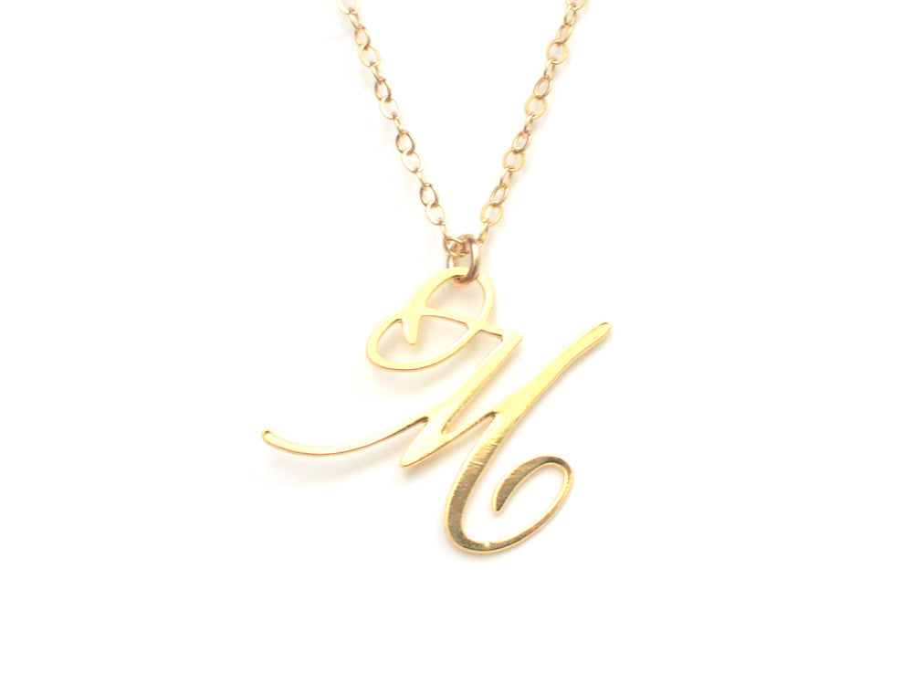 M Letter Charm - Handwritten By A Calligrapher - High Quality, Affordable, Self Love, Initial Letter Charm Necklace - Available in Gold and Silver - Made in USA - Brevity Jewelry