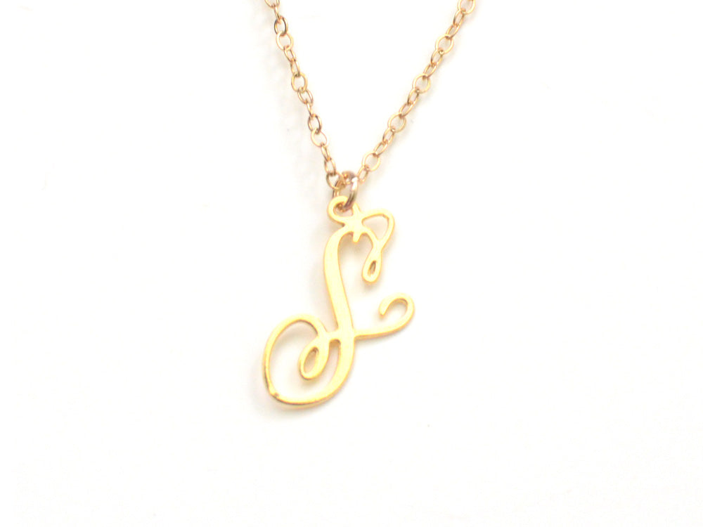 S Letter Necklace - Handwritten By A Calligrapher - High Quality, Affordable, Self Love, Initial Letter Charm Necklace - Available in Gold and Silver - Made in USA - Brevity Jewelry