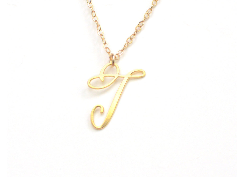 T Letter Necklace - Handwritten By A Calligrapher - High Quality, Affordable, Self Love, Initial Letter Charm Necklace - Available in Gold and Silver - Made in USA - Brevity Jewelry