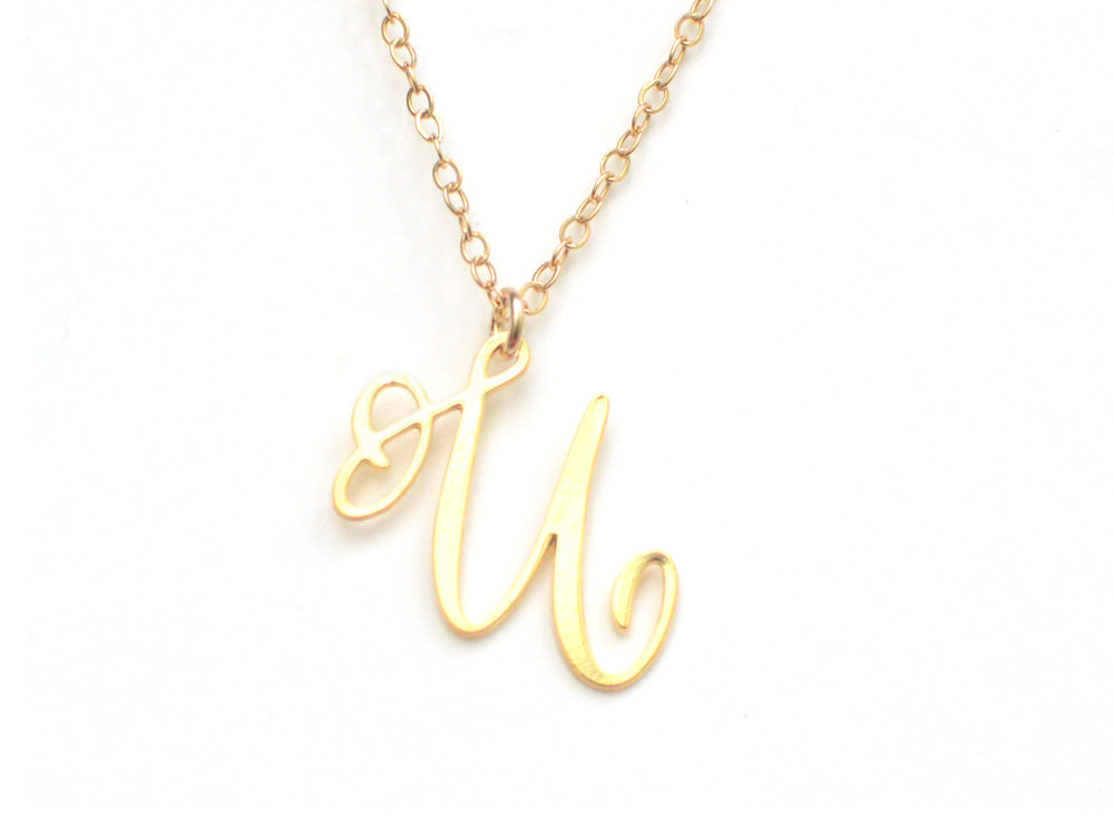 U Letter Necklace - Handwritten By A Calligrapher - High Quality, Affordable, Self Love, Initial Letter Charm Necklace - Available in Gold and Silver - Made in USA - Brevity Jewelry