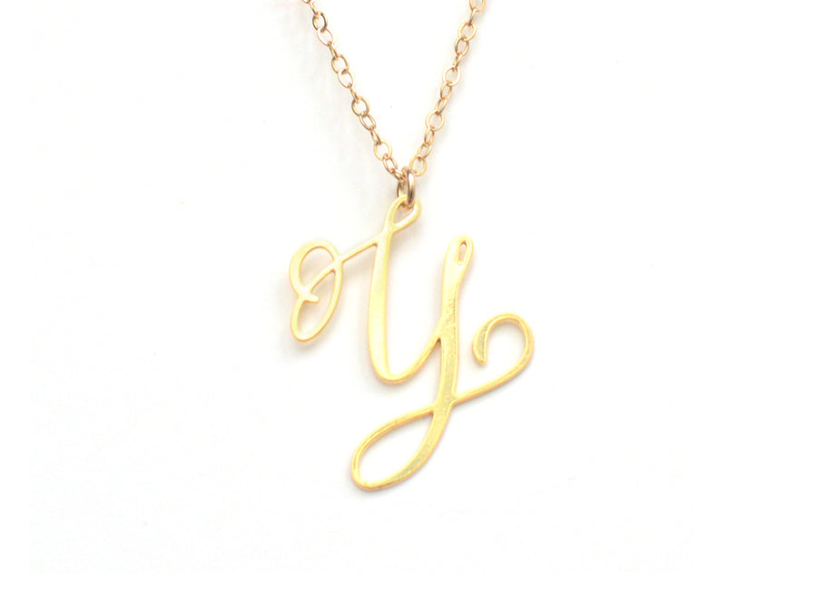 Y Letter Necklace - Handwritten By A Calligrapher - High Quality, Affordable, Self Love, Initial Letter Charm Necklace - Available in Gold and Silver - Made in USA - Brevity Jewelry