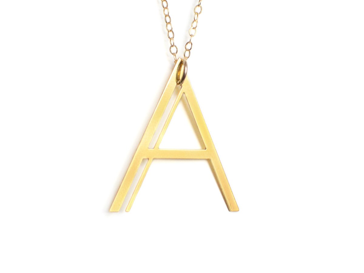 A Letter Necklace - Art Deco Typography Style - High Quality, Affordable, Self Love, Initial Charm Necklace - Available in Gold and Silver - Made in USA - Brevity Jewelry