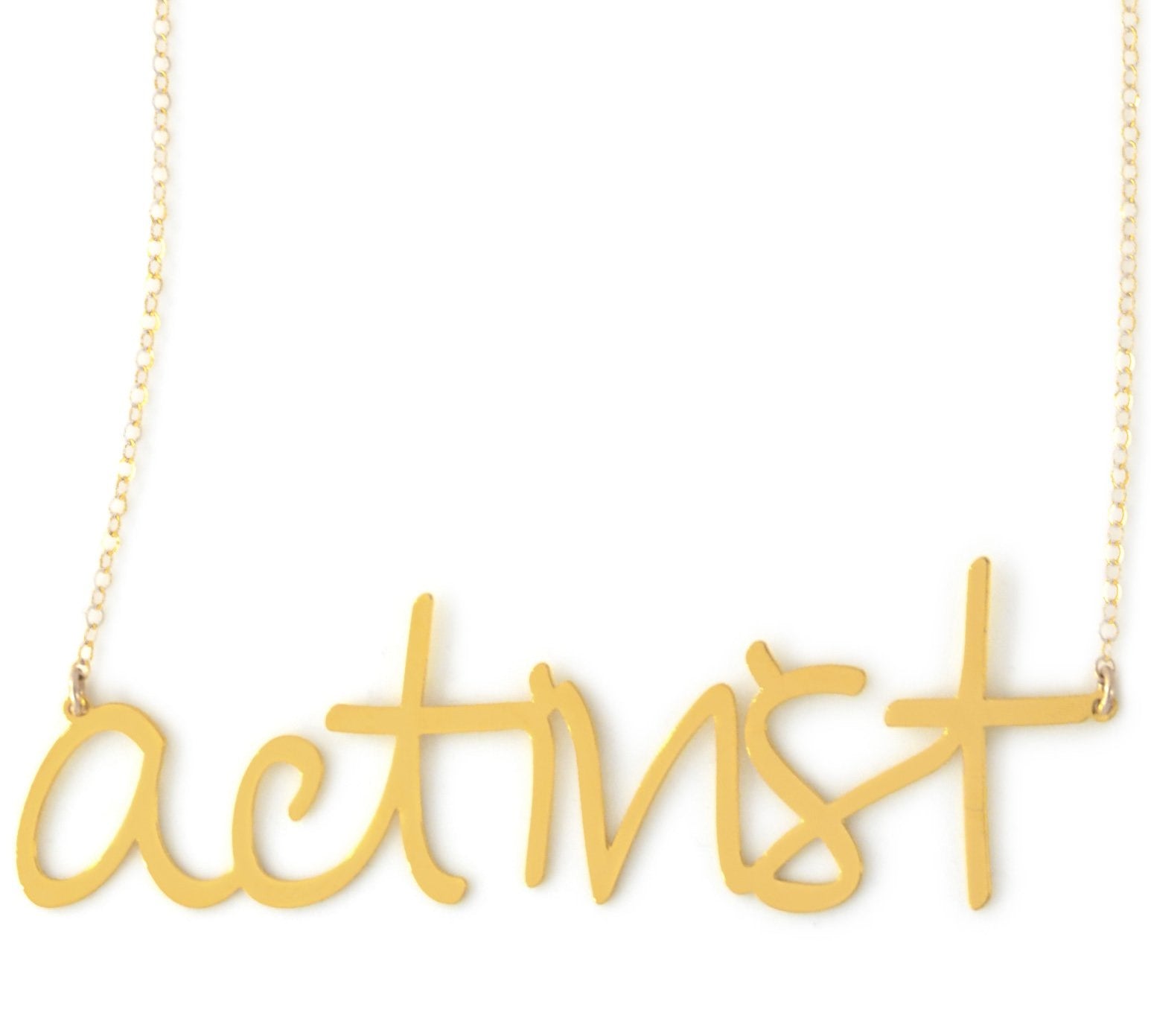 Activist Necklace - High Quality, Affordable, Hand Written, Empowering, Self Love, Mantra Word Necklace - Available in Gold and Silver - Small and Large Sizes - Made in USA - Brevity Jewelry