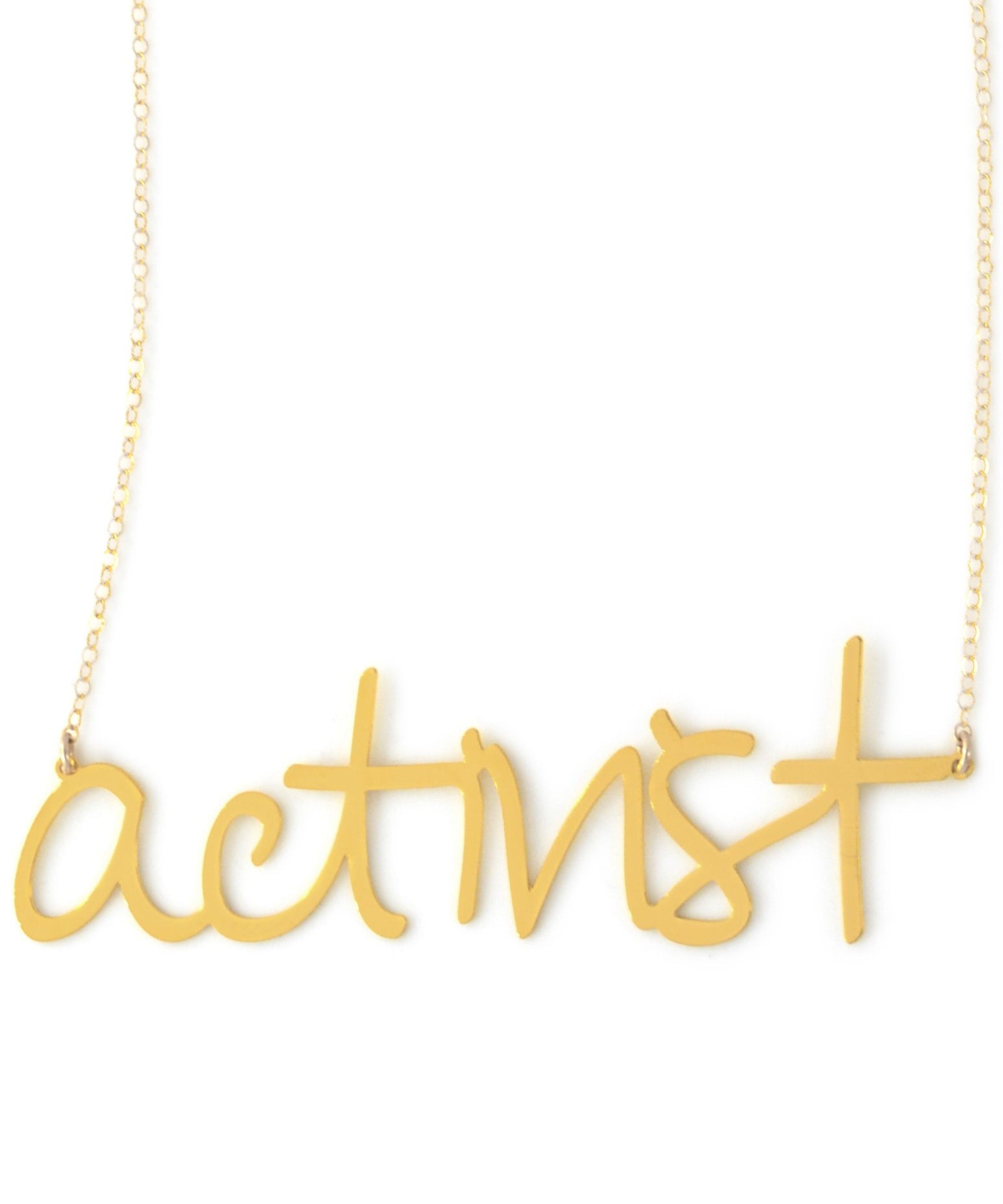 Activist Necklace - High Quality, Affordable, Hand Written, Empowering, Self Love, Mantra Word Necklace - Available in Gold and Silver - Small and Large Sizes - Made in USA - Brevity Jewelry
