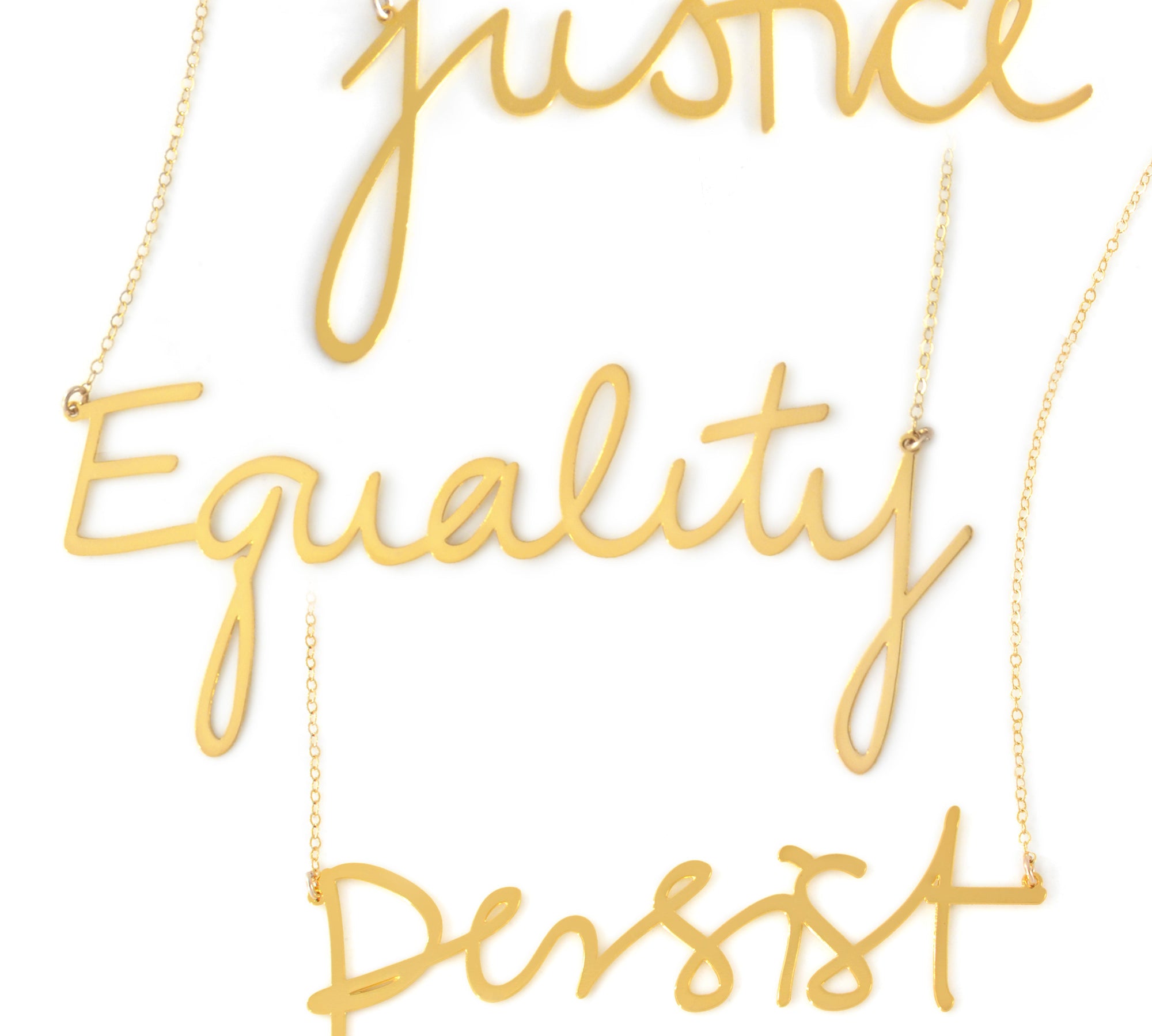 Activist Gift Set - High Quality, Hand Written, Self Love Word Gift Set Necklaces - Featuring the Words Resist, Justice, Persist, Equality, No More Injustice, No More Silence, No More Patriarchy - Available in Gold and Silver - Small and Large Sizes - Made in USA - Brevity Jewelry