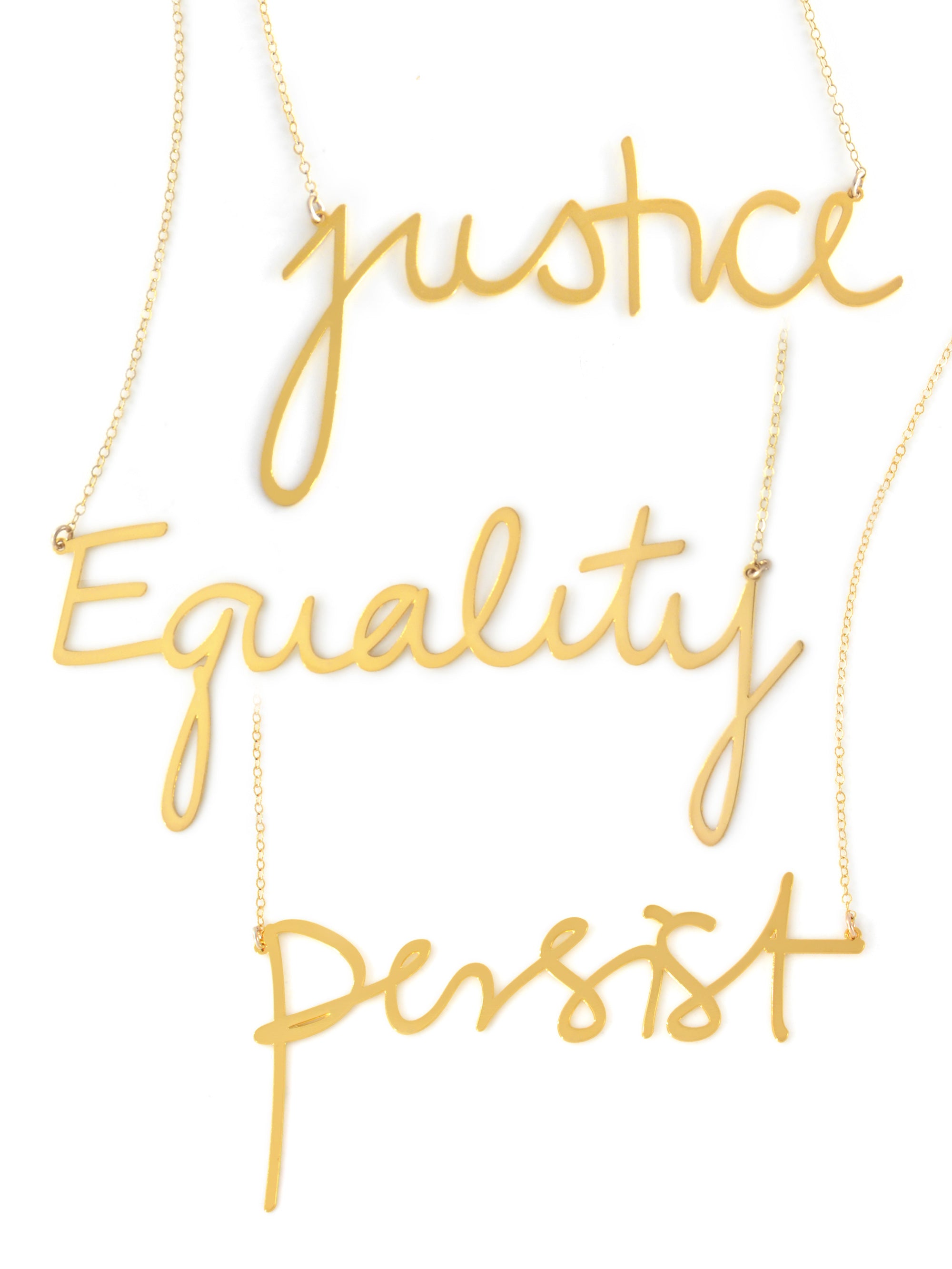 Activist Gift Set - High Quality, Hand Written, Self Love Word Gift Set Necklaces - Featuring the Words Resist, Justice, Persist, Equality, No More Injustice, No More Silence, No More Patriarchy - Available in Gold and Silver - Small and Large Sizes - Made in USA - Brevity Jewelry