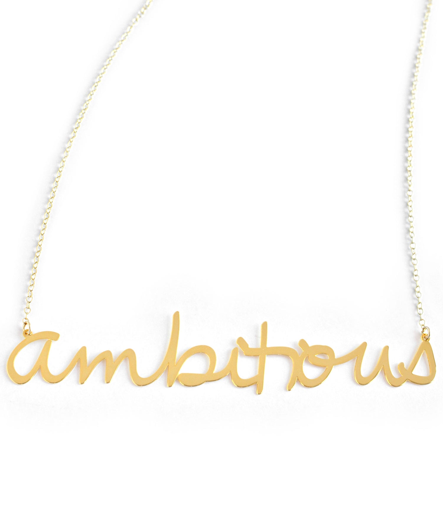 Ambitious Necklace - High Quality, Affordable, Hand Written, Empowering, Self Love, Mantra Word Necklace - Available in Gold and Silver - Small and Large Sizes - Made in USA - Brevity Jewelry