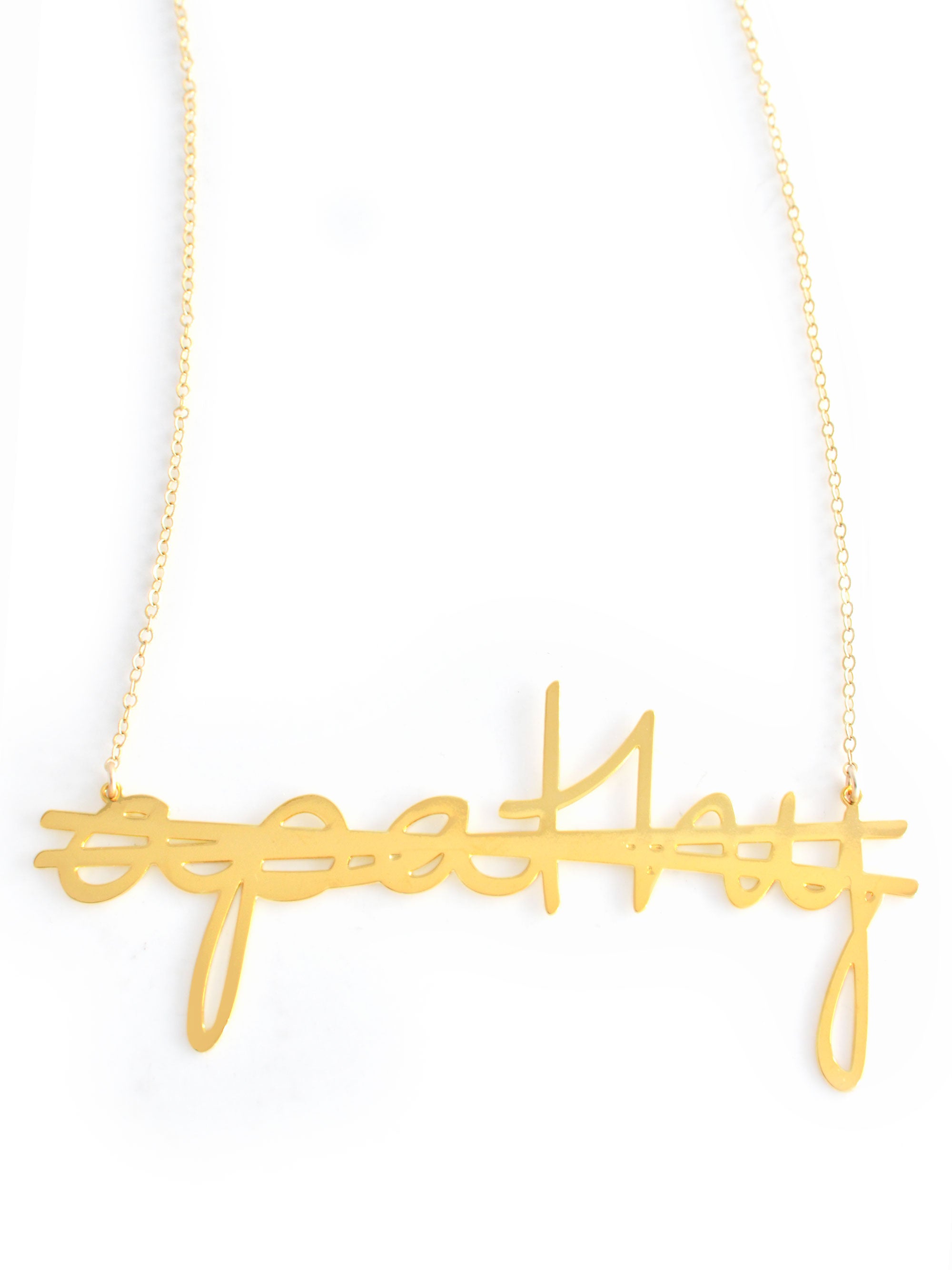 No More Apathy Necklace - High Quality, Affordable, Hand Written, Empowering, Self Love, Mantra Word Necklace - Available in Gold and Silver - Small and Large Sizes - Made in USA - Brevity Jewelry