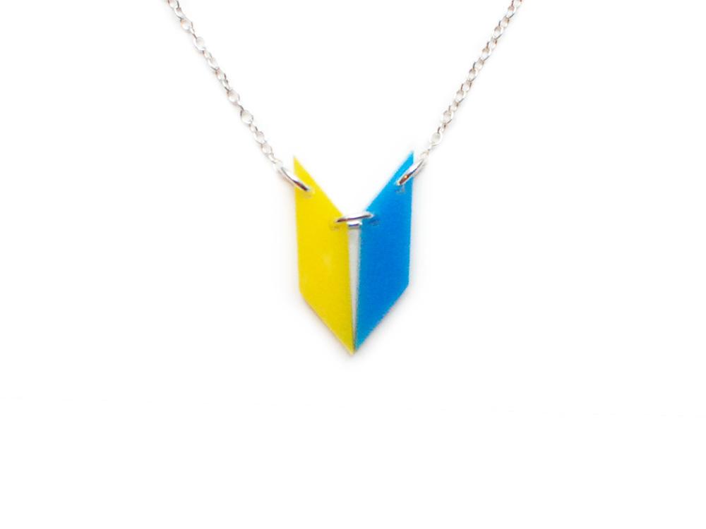 Arrow Necklace - Affordable Acrylic Necklace - Yellow, Blue or Gray - Silver Chain - Made in USA - Brevity Jewelry