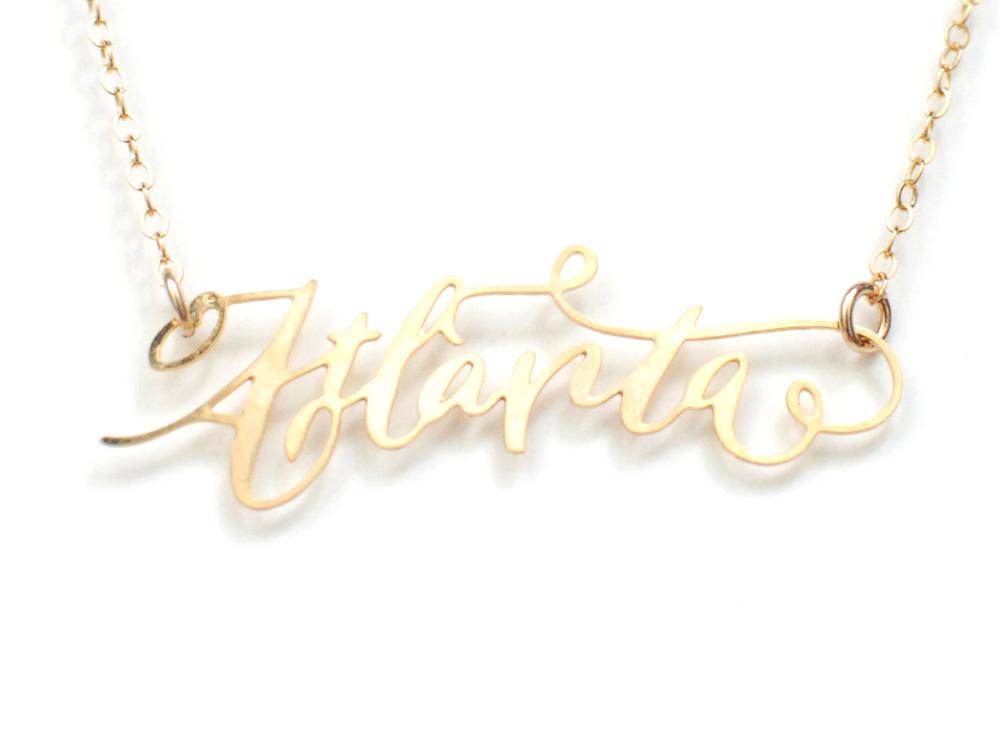 Atlanta City Love Necklace - High Quality, Hand Lettered, Calligraphy City Necklace - Your Favorite City - Available in Gold and Silver - Made in USA - Brevity Jewelry