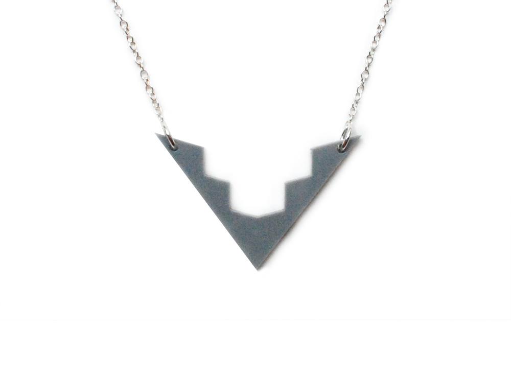 Aztec Necklace - Affordable Acrylic Necklace - Yellow, Blue or Gray - Silver Chain - Made in USA - Brevity Jewelry