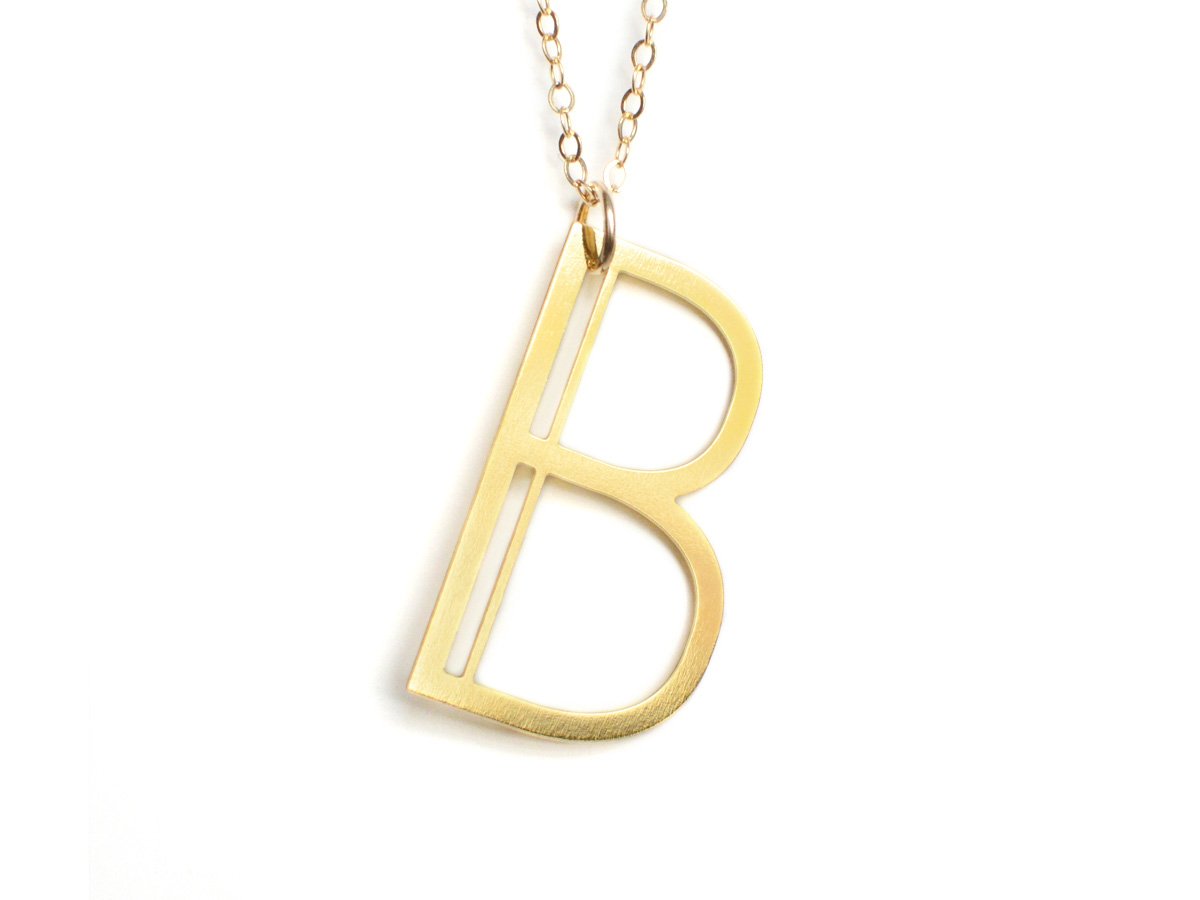 B Letter Necklace - Art Deco Typography Style - High Quality, Affordable, Self Love, Initial Charm Necklace - Available in Gold and Silver - Made in USA - Brevity Jewelry