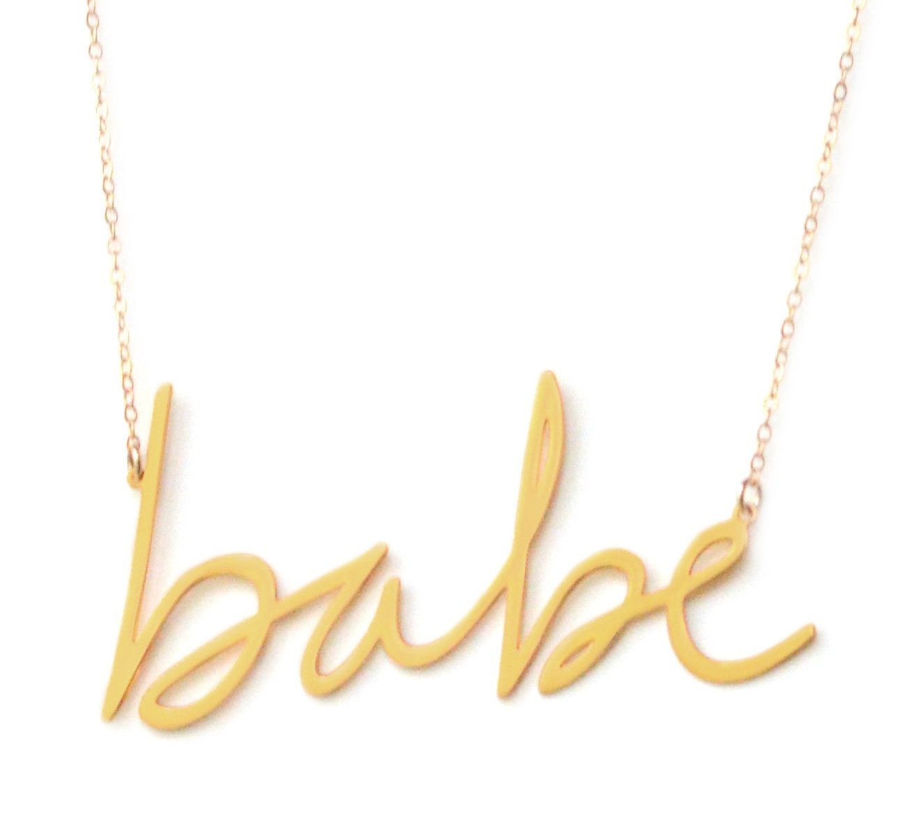 Babe Necklace - High Quality, Affordable, Hand Written, Self Love, Mantra Word Necklace - Available in Gold and Silver - Small and Large Sizes - Made in USA - Brevity Jewelry