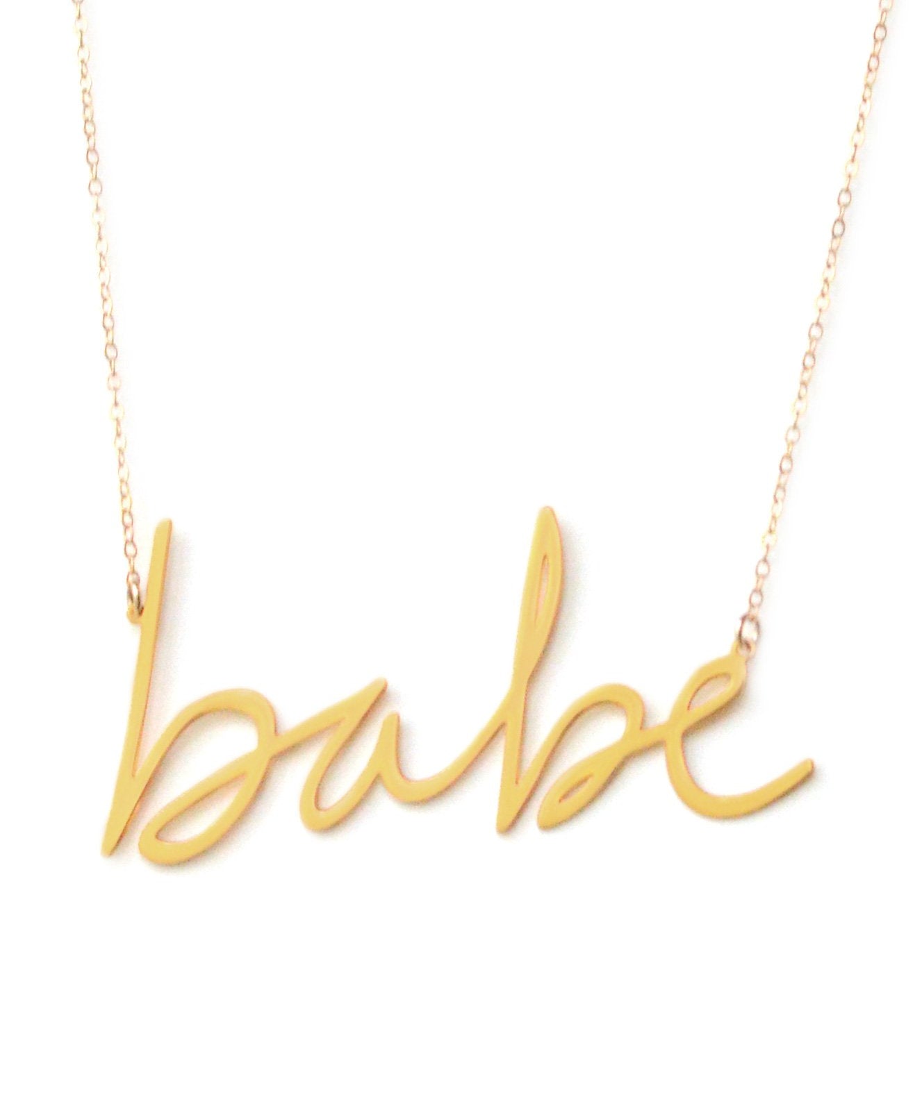 Babe Necklace - High Quality, Affordable, Hand Written, Self Love, Mantra Word Necklace - Available in Gold and Silver - Small and Large Sizes - Made in USA - Brevity Jewelry
