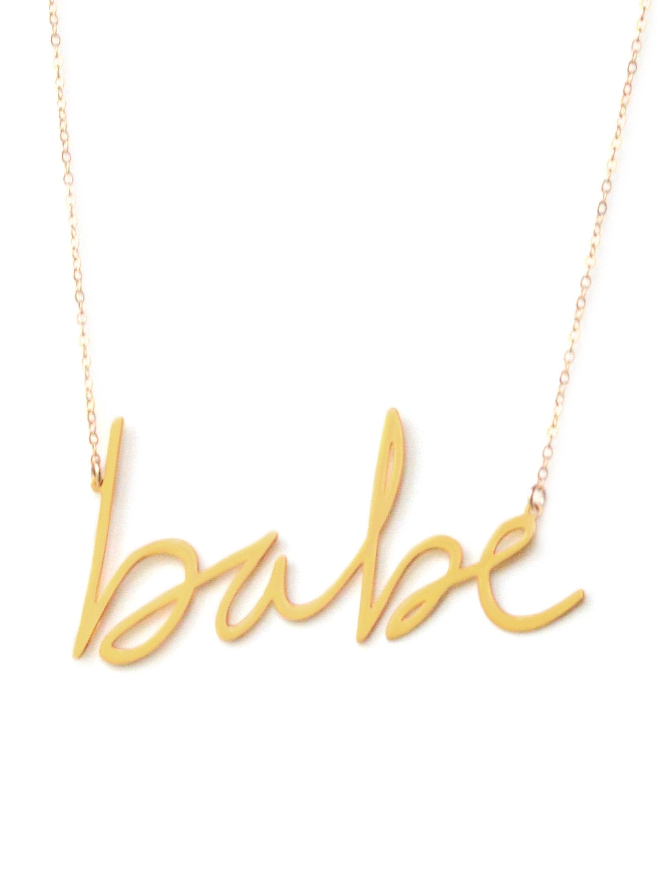 Babe Necklace - High Quality, Affordable, Hand Written, Self Love, Mantra Word Necklace - Available in Gold and Silver - Small and Large Sizes - Made in USA - Brevity Jewelry