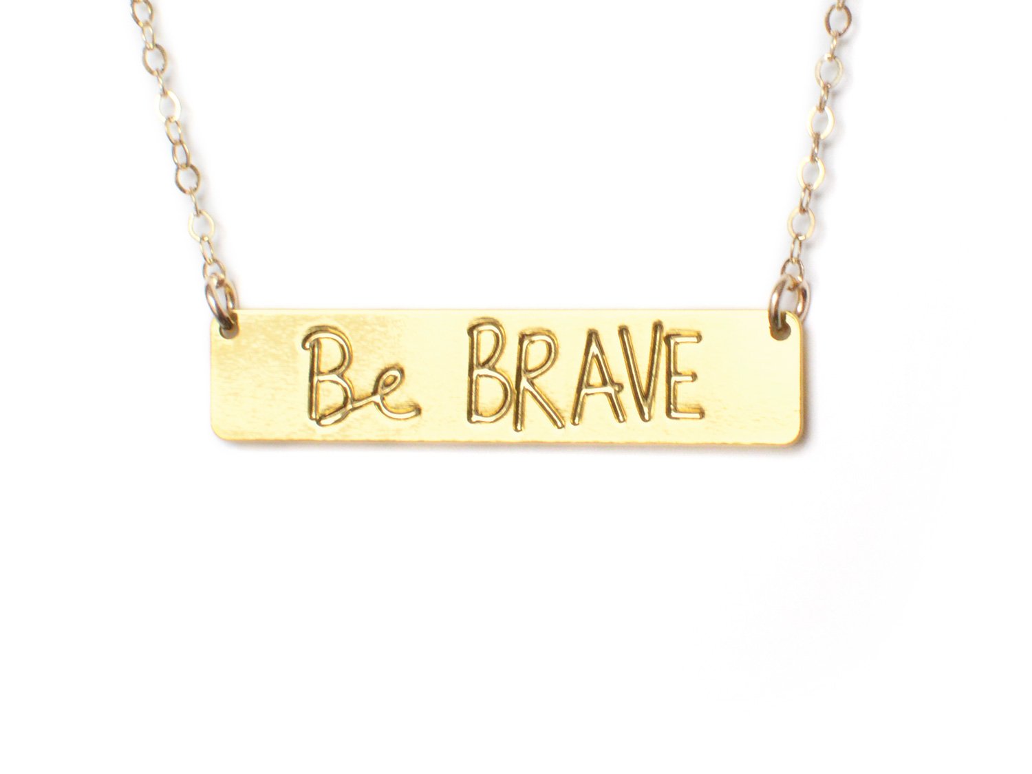 Be Brave Bar Necklace - High Quality, Affordable, Hand Written, Empowering, Self Love, Mantra Word Necklace - Available in Gold and Silver - Made in USA - Brevity Jewelry