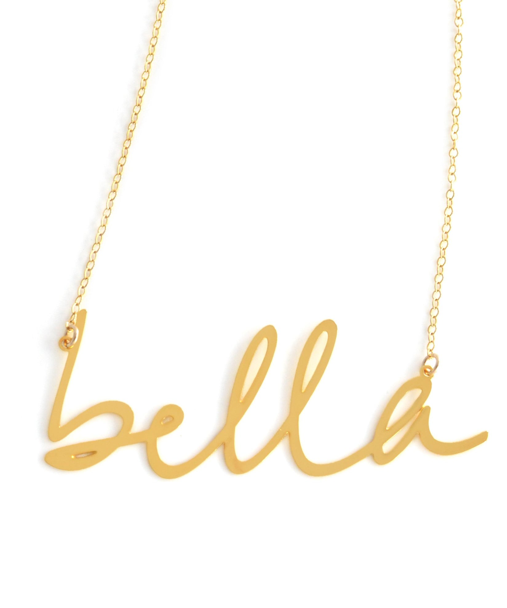 Bella Necklace - High Quality, Affordable, Hand Written, Self Love, Mantra Word Necklace - Available in Gold and Silver - Small and Large Sizes - Made in USA - Brevity Jewelry