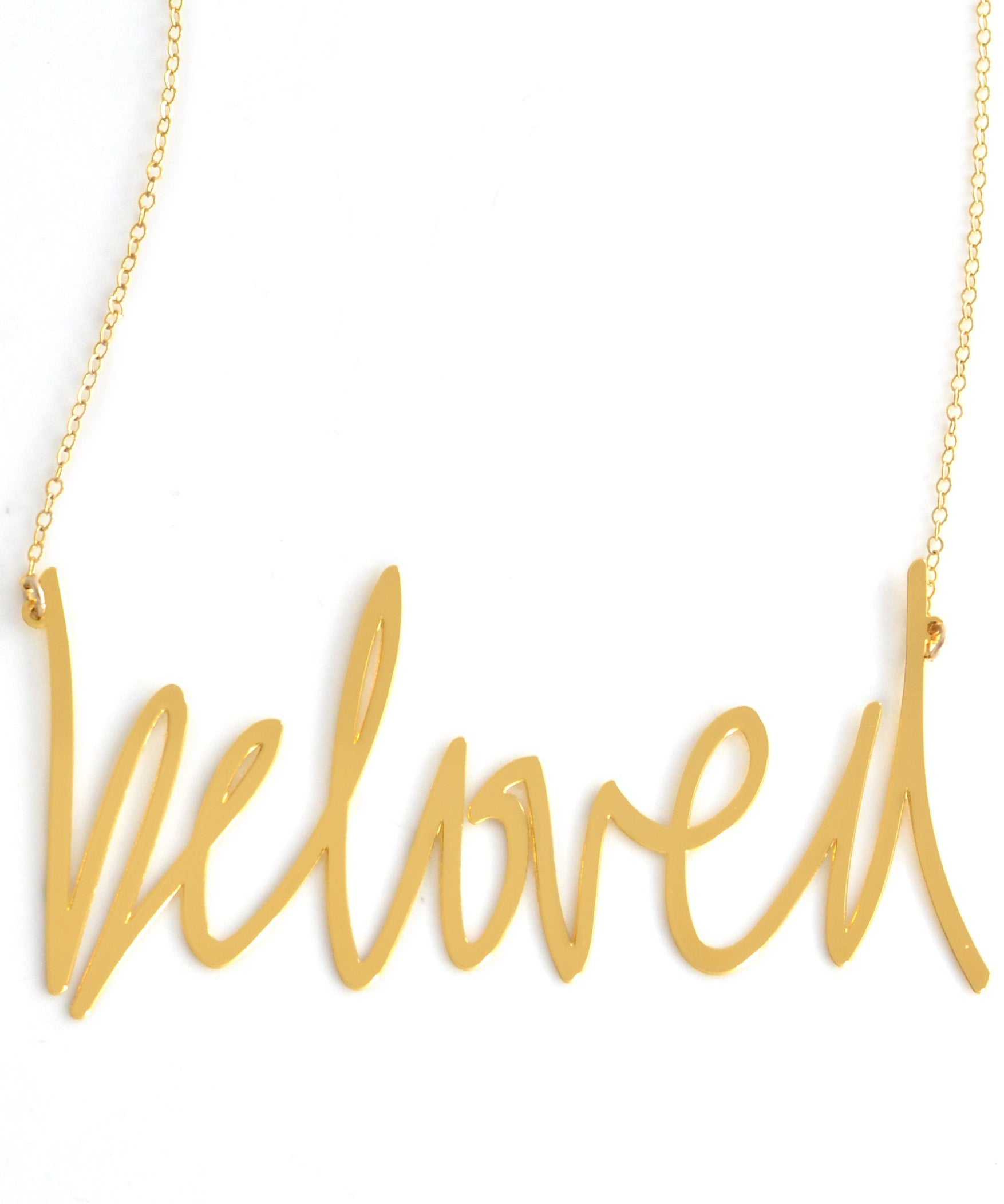 BelovedNecklace - High Quality, Affordable, Hand Written, Self Love, Mantra Word Necklace - Available in Gold and Silver - Small and Large Sizes - Made in USA - Brevity Jewelry