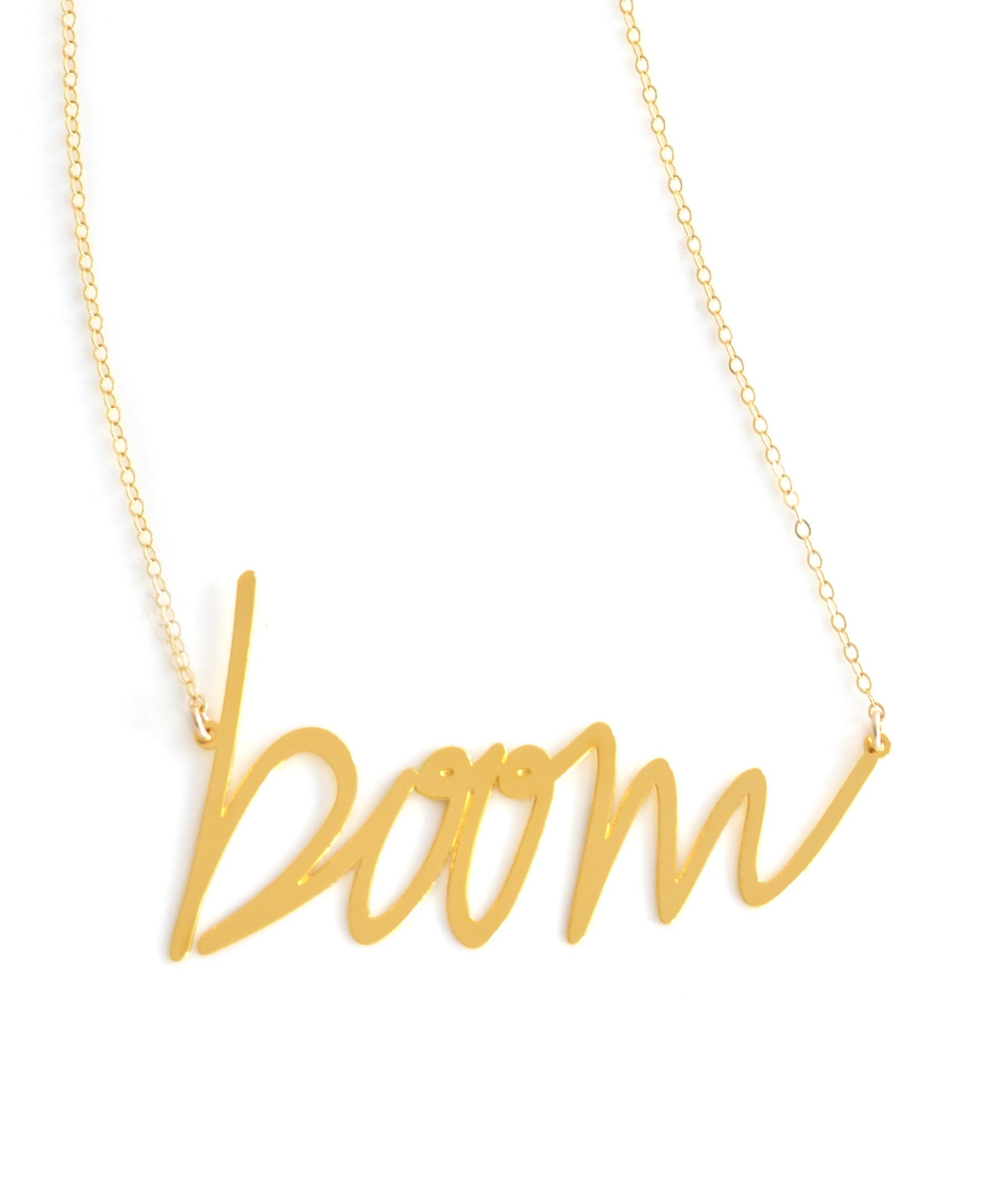 Boom Necklace - High Quality, Affordable, Hand Written, Self Love, Mantra Word Necklace - Available in Gold and Silver - Small and Large Sizes - Made in USA - Brevity Jewelry