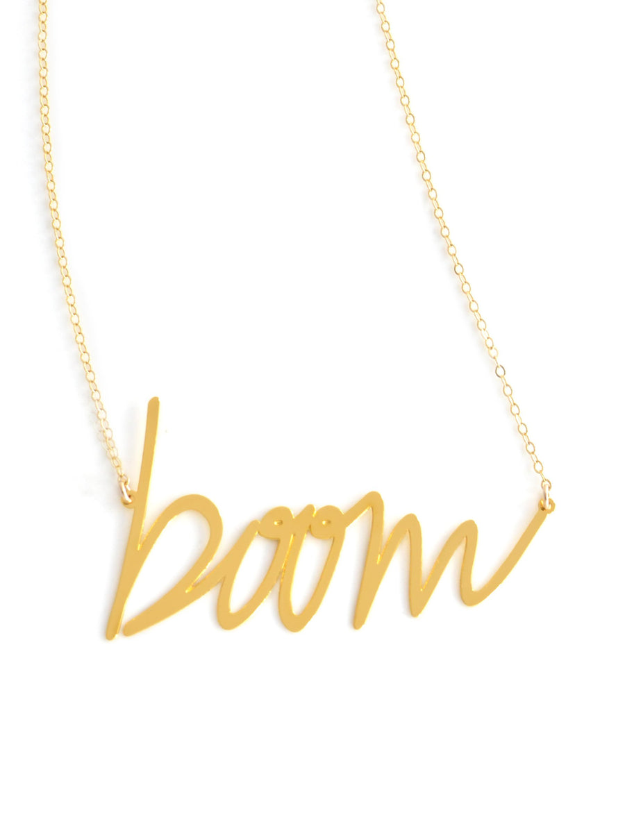 Boom Necklace - High Quality, Affordable, Hand Written, Self Love, Mantra Word Necklace - Available in Gold and Silver - Small and Large Sizes - Made in USA - Brevity Jewelry