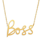 Boss Necklace - High Quality, Affordable, Hand Written, Empowering, Self Love, Mantra Word Necklace - Available in Gold and Silver - Small and Large Sizes - Made in USA - Brevity Jewelry