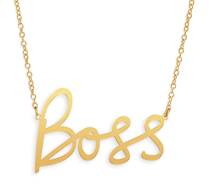 Boss Necklace - High Quality, Affordable, Hand Written, Empowering, Self Love, Mantra Word Necklace - Available in Gold and Silver - Small and Large Sizes - Made in USA - Brevity Jewelry