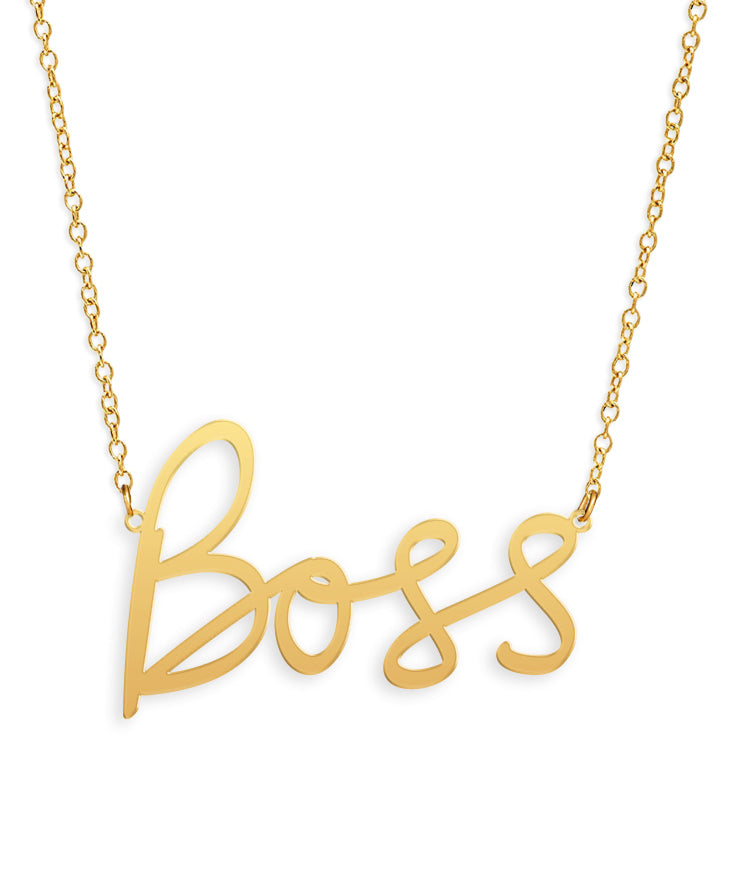 Boss Necklace - High Quality, Affordable, Hand Written, Empowering, Self Love, Mantra Word Necklace - Available in Gold and Silver - Small and Large Sizes - Made in USA - Brevity Jewelry