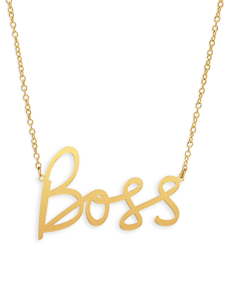 Boss Necklace - High Quality, Affordable, Hand Written, Empowering, Self Love, Mantra Word Necklace - Available in Gold and Silver - Small and Large Sizes - Made in USA - Brevity Jewelry