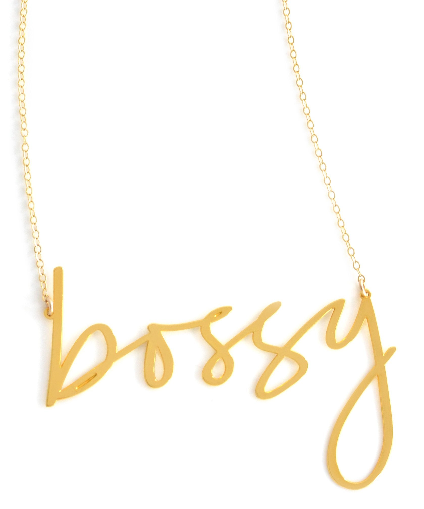 Bossy Necklace - High Quality, Affordable, Hand Written, Empowering, Self Love, Mantra Word Necklace - Available in Gold and Silver - Small and Large Sizes - Made in USA - Brevity Jewelry