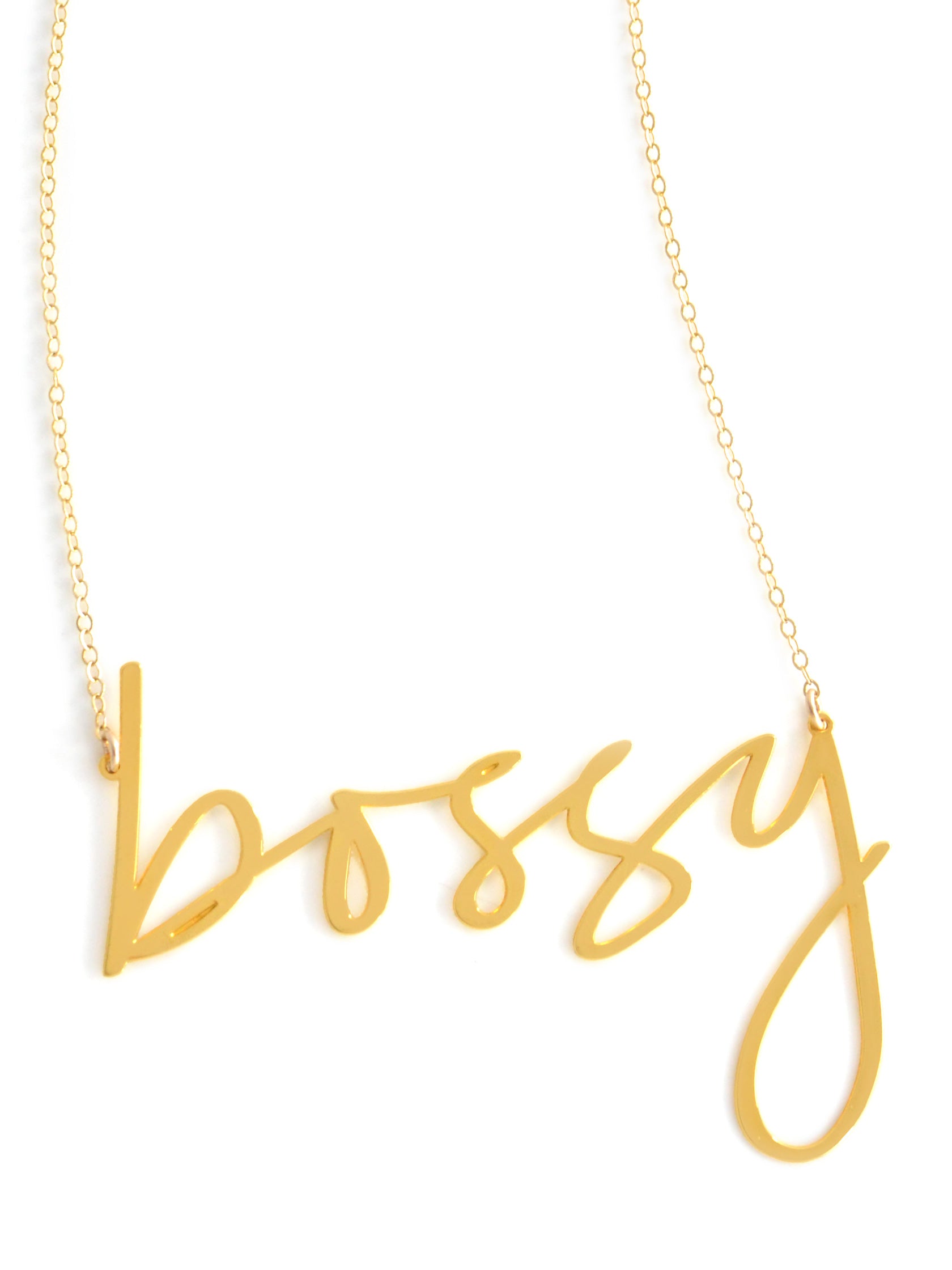 Bossy Necklace - High Quality, Affordable, Hand Written, Empowering, Self Love, Mantra Word Necklace - Available in Gold and Silver - Small and Large Sizes - Made in USA - Brevity Jewelry