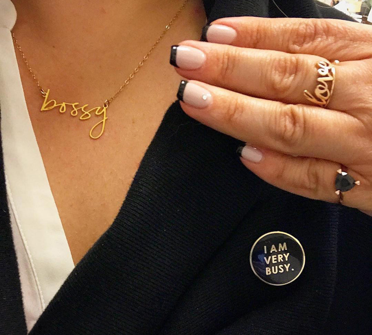 Bossy Necklace - High Quality, Affordable, Hand Written, Empowering, Self Love, Mantra Word Necklace - Available in Gold and Silver - Small and Large Sizes - Made in USA - Brevity Jewelry