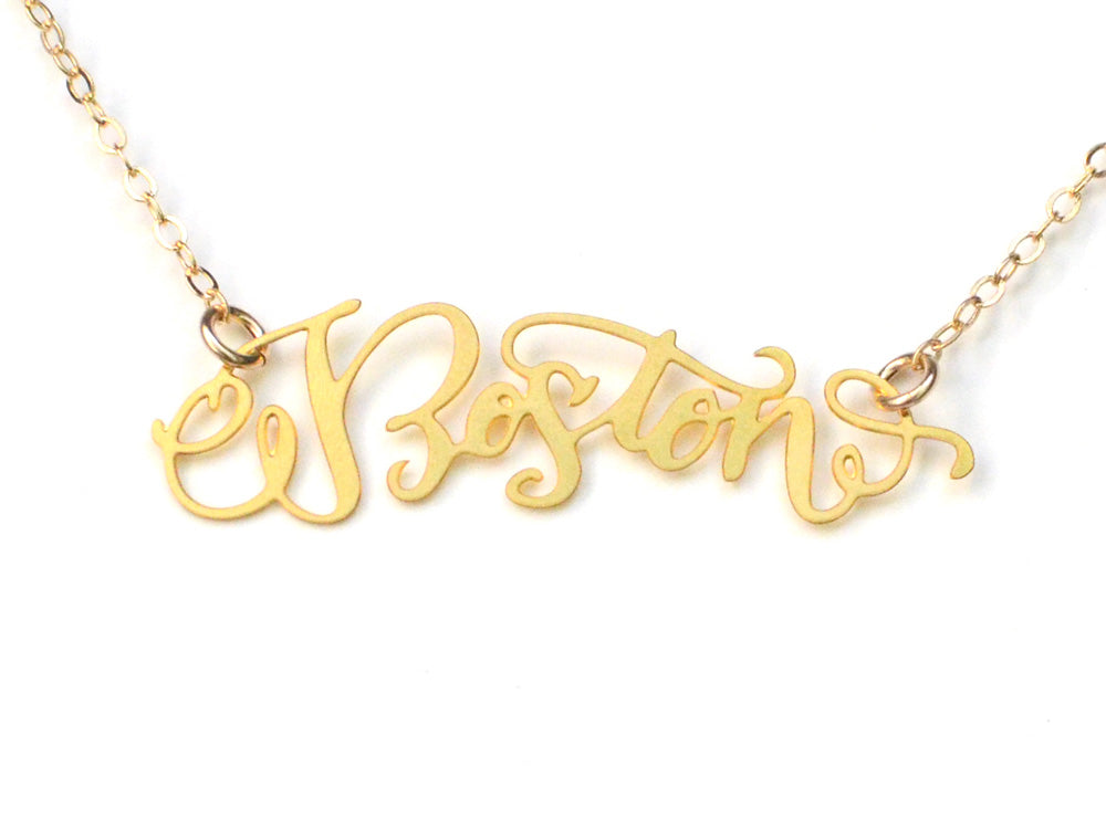 I Heart Boston Necklace - High Quality, Hand Lettered, Calligraphy, City Necklace - Featuring a Dainty Heart and Your Favorite City - Available in Gold and Silver - Made in USA - Brevity Jewelry