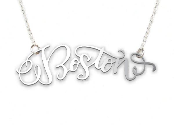 Boston City Love Necklace - High Quality, Hand Lettered, Calligraphy City Necklace - Your Favorite City - Available in Gold and Silver - Made in USA - Brevity Jewelry