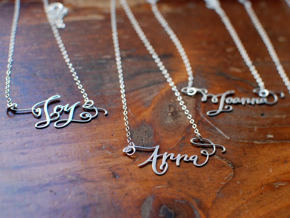 Calligraphy Necklace - One Name {{ product.type }} - Brevity Jewelry - Made in USA - Affordable gold and silver necklaces